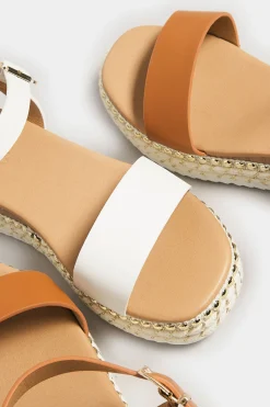 Yours Yours Brown Buckle Platform Espadrille Wedge Heels In Extra Wide Eee Fit