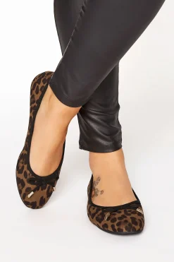 Yours Yours Brown Leopard Print Ballet Pumps In Wide E Fit & Extra Wide Eee Fit