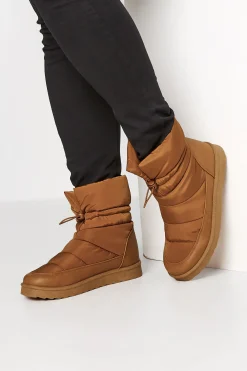 Yours Yours Brown Padded Snow Boots In Extra Wide Eee Fit