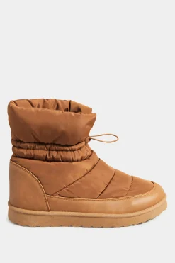 Yours Yours Brown Padded Snow Boots In Extra Wide Eee Fit