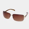 Yours Yours Brown Tortoiseshell Diamante Frameless Sunglasses