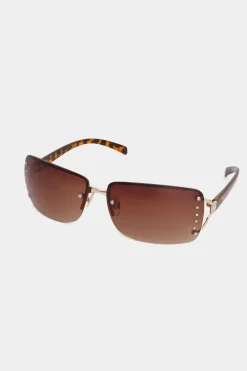 Yours Yours Brown Tortoiseshell Diamante Frameless Sunglasses