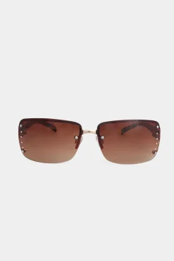 Yours Yours Brown Tortoiseshell Diamante Frameless Sunglasses