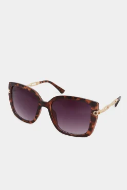 Yours Yours Brown Tortoiseshell Oversized Chain Arm Sunglasses