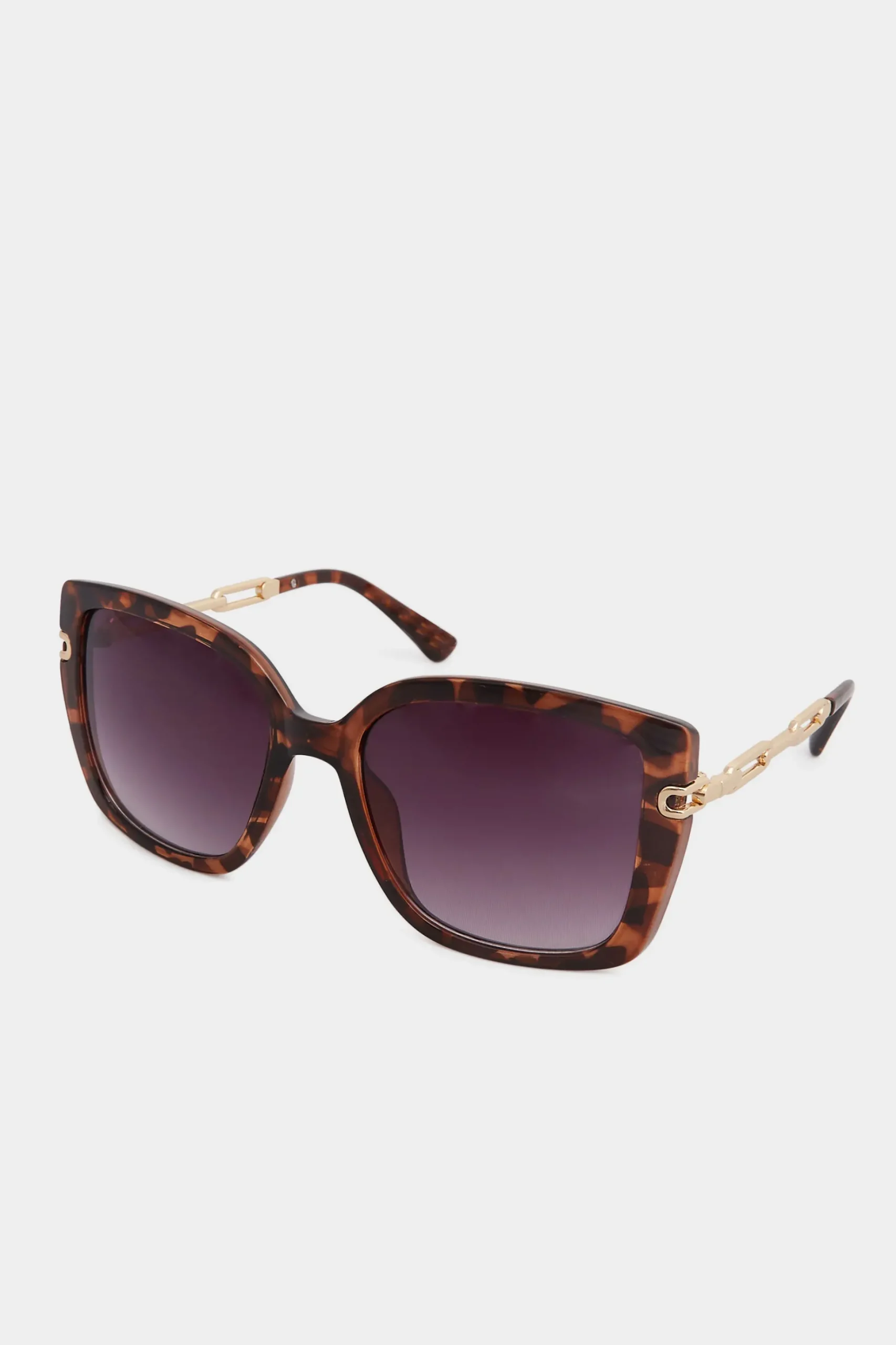 Yours Yours Brown Tortoiseshell Oversized Chain Arm Sunglasses