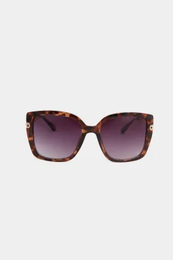 Yours Yours Brown Tortoiseshell Oversized Chain Arm Sunglasses