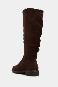 Yours Yours Chocolate Brown Ruched Cleated Boots In Wide E Fit & Extra Wide Eee Fit