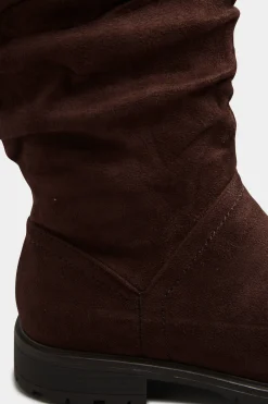 Yours Yours Chocolate Brown Ruched Cleated Boots In Wide E Fit & Extra Wide Eee Fit