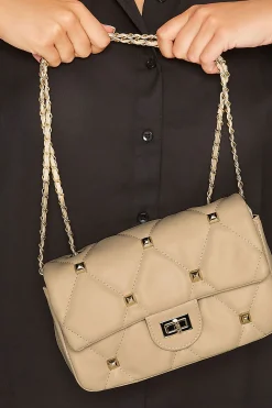 Yours Yours Cream Studded Quilted Chain Bag