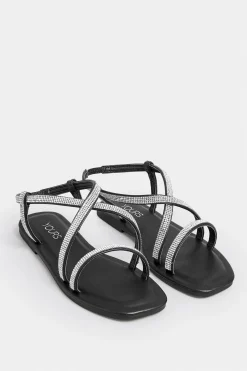 Yours Yours Curve Black Diamante Strap Sandals In Wide E Fit & Extra Wide Eee Fit