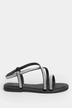Yours Yours Curve Black Diamante Strap Sandals In Wide E Fit & Extra Wide Eee Fit