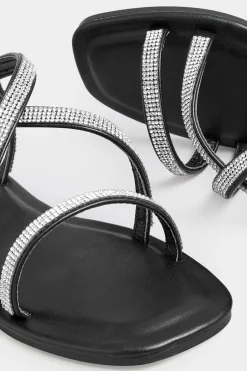 Yours Yours Curve Black Diamante Strap Sandals In Wide E Fit & Extra Wide Eee Fit