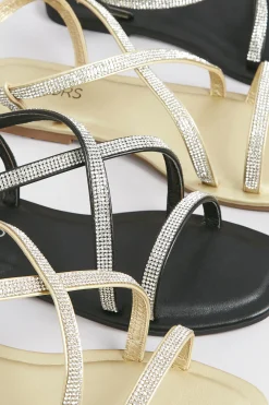 Yours Yours Curve Black Diamante Strap Sandals In Wide E Fit & Extra Wide Eee Fit