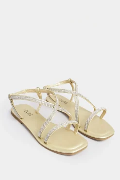 Yours Yours Curve Gold Diamante Strap Sandals In Wide E Fit & Extra Wide Eee Fit