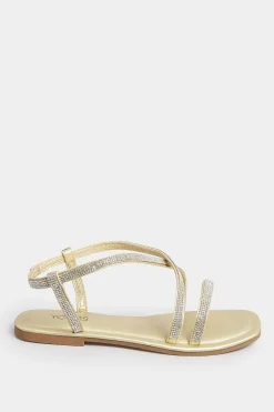 Yours Yours Curve Gold Diamante Strap Sandals In Wide E Fit & Extra Wide Eee Fit
