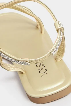 Yours Yours Curve Gold Diamante Strap Sandals In Wide E Fit & Extra Wide Eee Fit