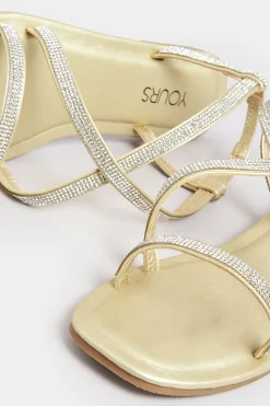 Yours Yours Curve Gold Diamante Strap Sandals In Wide E Fit & Extra Wide Eee Fit