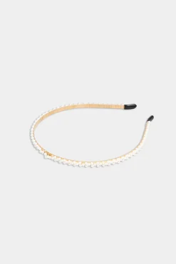Yours Yours Gold & White Pearl Thin Headband