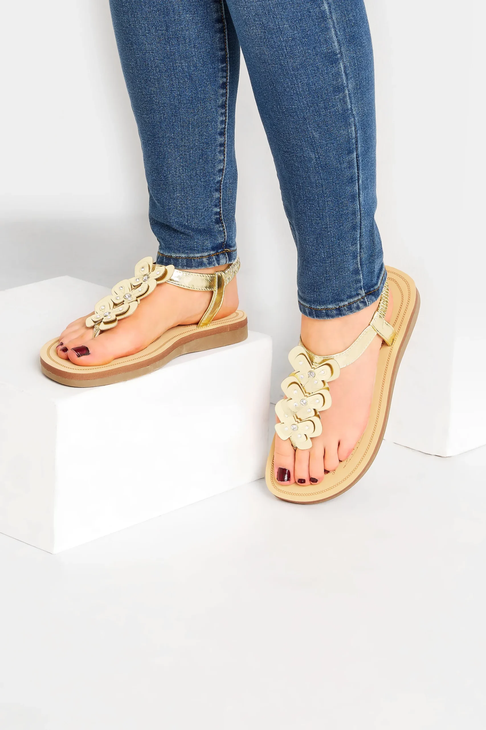 Yours Yours Gold Diamante Butterfly Sandals In Extra Wide Eee Fit