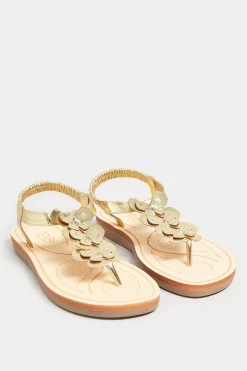 Yours Yours Gold Diamante Butterfly Sandals In Extra Wide Eee Fit