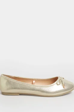 Yours Yours Gold Shimmer Ballet Pump In Wide E Fit & Extra Wide Eee Fit