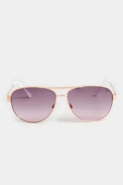 Yours Yours Gold Tone & White Aviator Sunglasses
