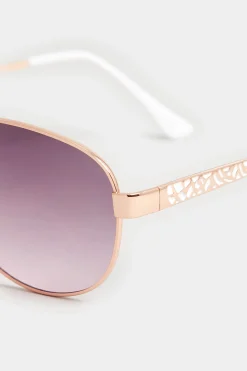 Yours Yours Gold Tone & White Aviator Sunglasses
