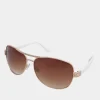 Yours Yours Gold Tone Diamante Detail Aviator Sunglasses