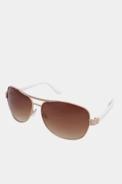 Yours Yours Gold Tone Diamante Detail Aviator Sunglasses