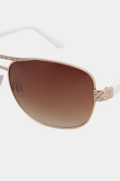 Yours Yours Gold Tone Diamante Detail Aviator Sunglasses