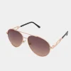 Yours Yours Gold Tone Rectangle Arm Aviator Sunglasses