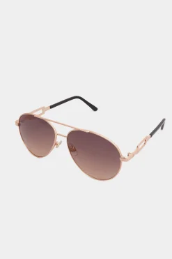 Yours Yours Gold Tone Rectangle Arm Aviator Sunglasses