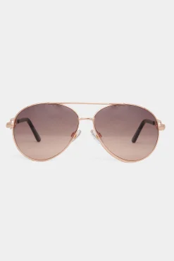 Yours Yours Gold Tone Rectangle Arm Aviator Sunglasses
