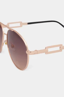 Yours Yours Gold Tone Rectangle Arm Aviator Sunglasses