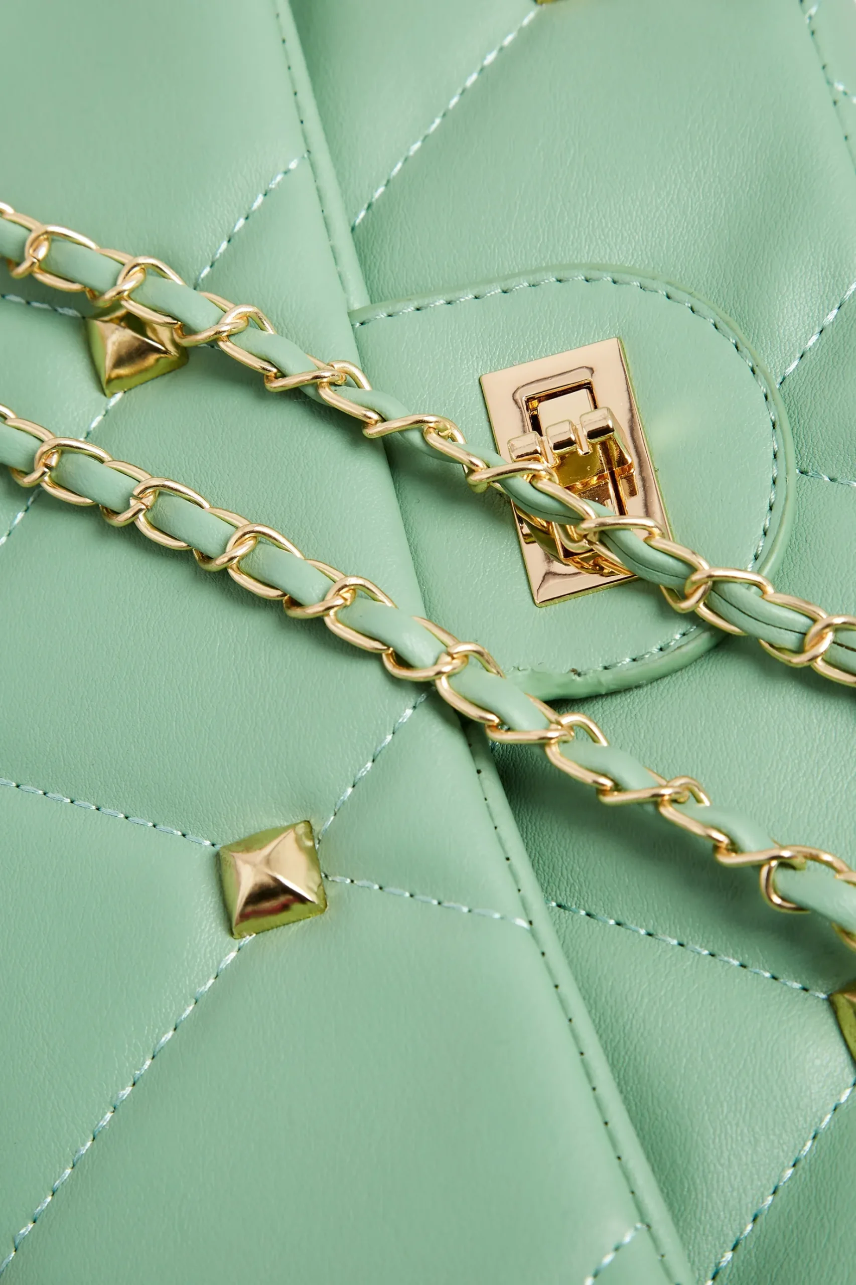 Yours Yours Green Studded Quilted Chain Bag