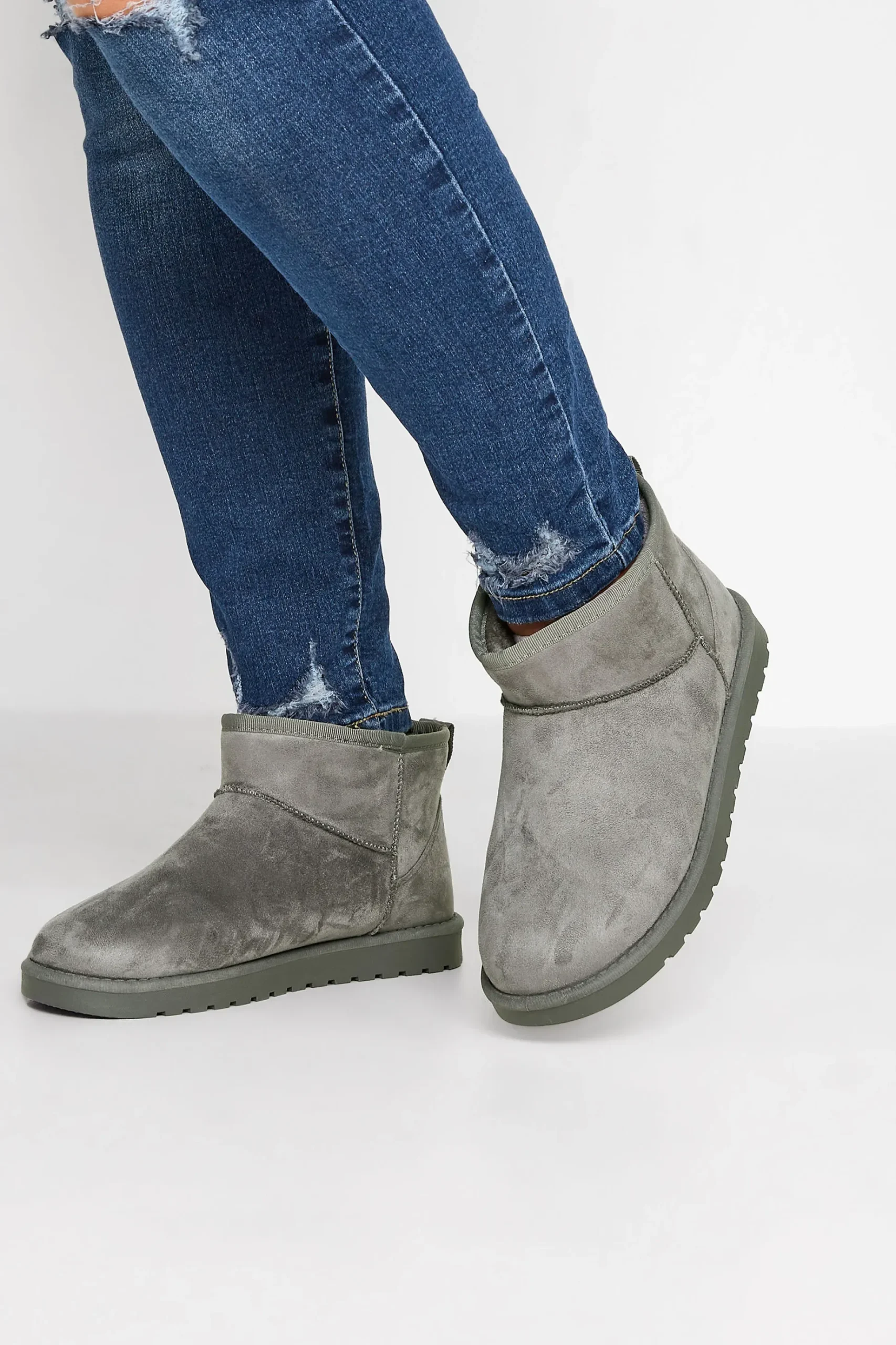 Yours Yours Grey Faux Suede Faux Fur Lined Ankle Boots In Wide E Fit & Extra Wide Eee Fit