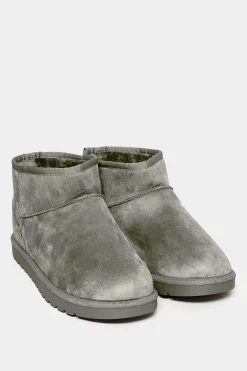 Yours Yours Grey Faux Suede Faux Fur Lined Ankle Boots In Wide E Fit & Extra Wide Eee Fit