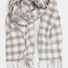 Yours Yours Grey Square Check Tassel Scarf