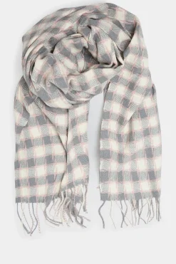 Yours Yours Grey Square Check Tassel Scarf
