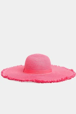 Yours Yours Hot Pink Frayed Edge Straw Hat