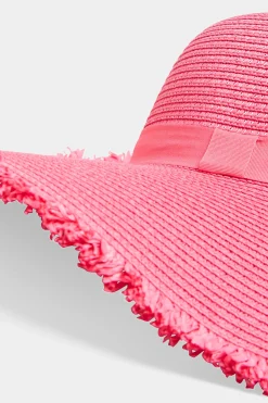 Yours Yours Hot Pink Frayed Edge Straw Hat