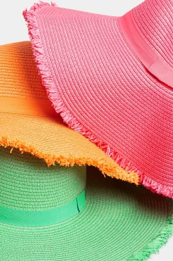Yours Yours Hot Pink Frayed Edge Straw Hat