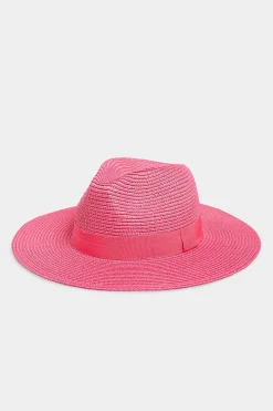 Yours Yours Hot Pink Straw Fedora Hat