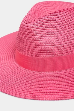 Yours Yours Hot Pink Straw Fedora Hat