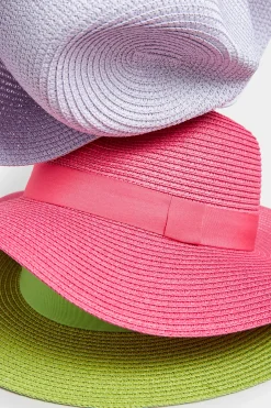 Yours Yours Hot Pink Straw Fedora Hat