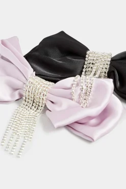 Yours Yours Lilac Purple Diamante Tassel Bow Hair Clip