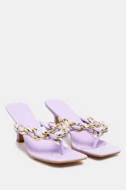 Yours Yours Lilac Purple Square Toe Post Chain Mules In Standard Fit
