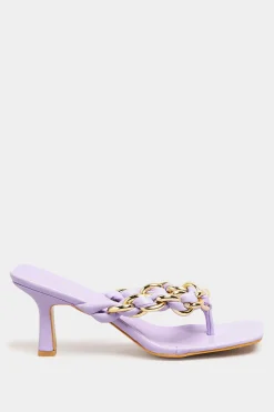 Yours Yours Lilac Purple Square Toe Post Chain Mules In Standard Fit