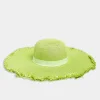 Yours Yours Lime Green Frayed Edge Straw Hat