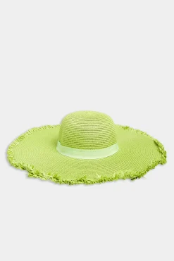 Yours Yours Lime Green Frayed Edge Straw Hat